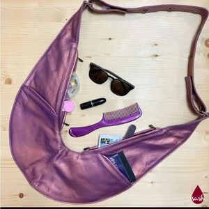 SASH Purple Metallic Purple Orchid Leather Shoulder Sling Crossbody $210